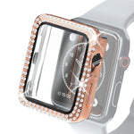 Capa Protetora Electroplated PC com Duas Fileiras de Diamantes e Filme de Vidro Temperado para Apple Watch Series, Para Apple Watch Series 6 / 5 / 4 / Watch SE 40mm, Para Apple Watch Series 6 / 5 / 4 / Watch SE 44mm