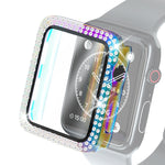 Capa Protetora Electroplated PC com Duas Fileiras de Diamantes e Filme de Vidro Temperado para Apple Watch Series, Para Apple Watch Series 6 / 5 / 4 / Watch SE 40mm, Para Apple Watch Series 6 / 5 / 4 / Watch SE 44mm
