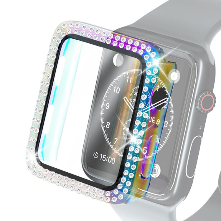 Capa Protetora Electroplated PC com Duas Fileiras de Diamantes e Filme de Vidro Temperado para Apple Watch Series, Para Apple Watch Series 6 / 5 / 4 / Watch SE 40mm, Para Apple Watch Series 6 / 5 / 4 / Watch SE 44mm