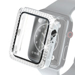 Capa Protetora Electroplated PC com Duas Fileiras de Diamantes e Filme de Vidro Temperado para Apple Watch Series, Para Apple Watch Series 6 / 5 / 4 / Watch SE 40mm, Para Apple Watch Series 6 / 5 / 4 / Watch SE 44mm