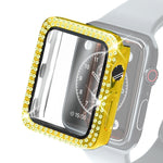 Capa Protetora Electroplated PC com Duas Fileiras de Diamantes e Filme de Vidro Temperado para Apple Watch Series, Para Apple Watch Series 6 / 5 / 4 / Watch SE 40mm, Para Apple Watch Series 6 / 5 / 4 / Watch SE 44mm