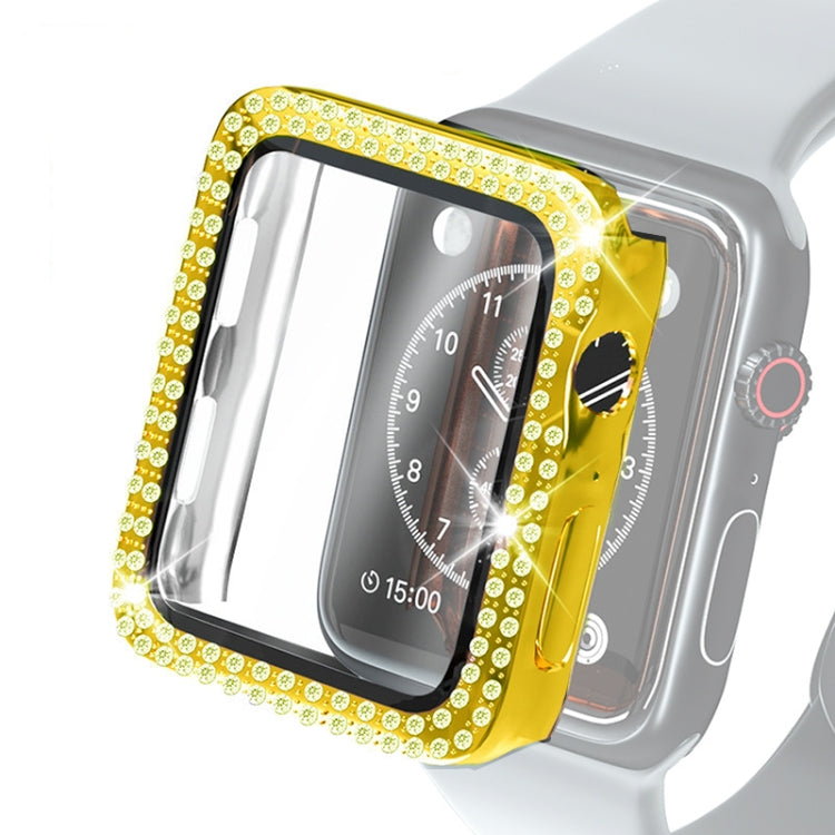 Capa Protetora Electroplated PC com Duas Fileiras de Diamantes e Filme de Vidro Temperado para Apple Watch Series, Para Apple Watch Series 6 / 5 / 4 / Watch SE 40mm, Para Apple Watch Series 6 / 5 / 4 / Watch SE 44mm