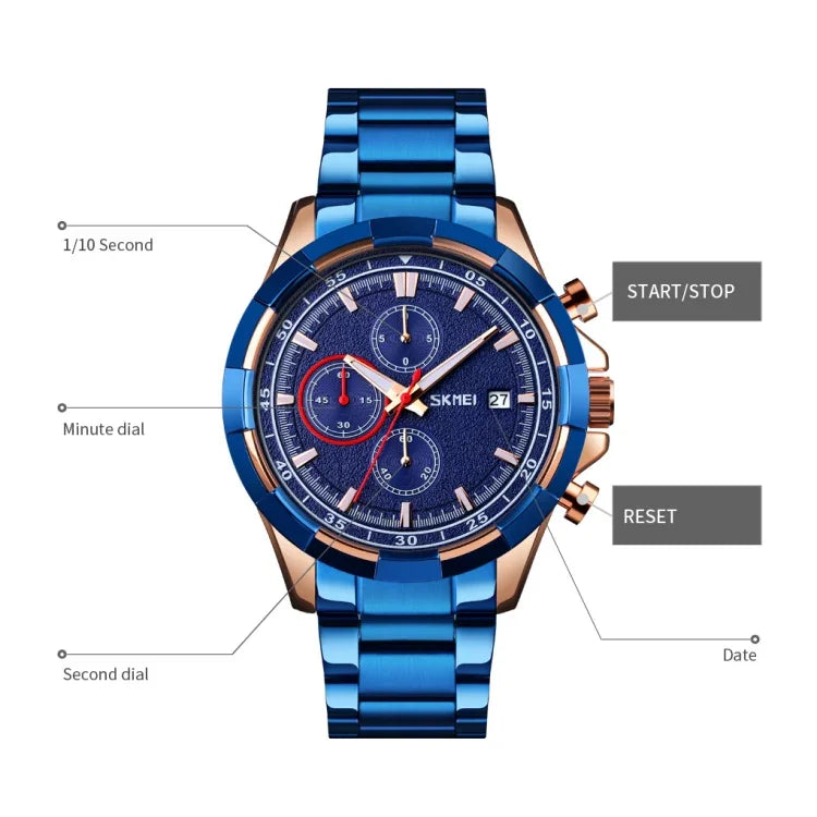 Relógio de Quartzo Luminoso SKMEI 9192 para Homem com Calendário, Cronómetro e Correia em Aço Inoxidável