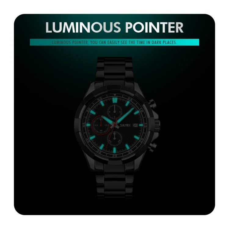Relógio de Quartzo Luminoso SKMEI 9192 para Homem com Calendário, Cronómetro e Correia em Aço Inoxidável
