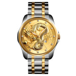 Relógio de Quartzo Luminoso SKMEI 9193 para Homem com Padrão de Dragão Dourado, Calendário e Mostrador