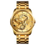 Relógio de Quartzo Luminoso SKMEI 9193 para Homem com Padrão de Dragão Dourado, Calendário e Mostrador
