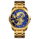 Relógio de Quartzo Luminoso SKMEI 9193 para Homem com Padrão de Dragão Dourado, Calendário e Mostrador