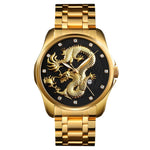Relógio de Quartzo Luminoso SKMEI 9193 para Homem com Padrão de Dragão Dourado, Calendário e Mostrador