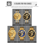 Relógio de Quartzo Luminoso SKMEI 9193 para Homem com Padrão de Dragão Dourado, Calendário e Mostrador