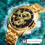 Relógio de Quartzo Luminoso SKMEI 9193 para Homem com Padrão de Dragão Dourado, Calendário e Mostrador