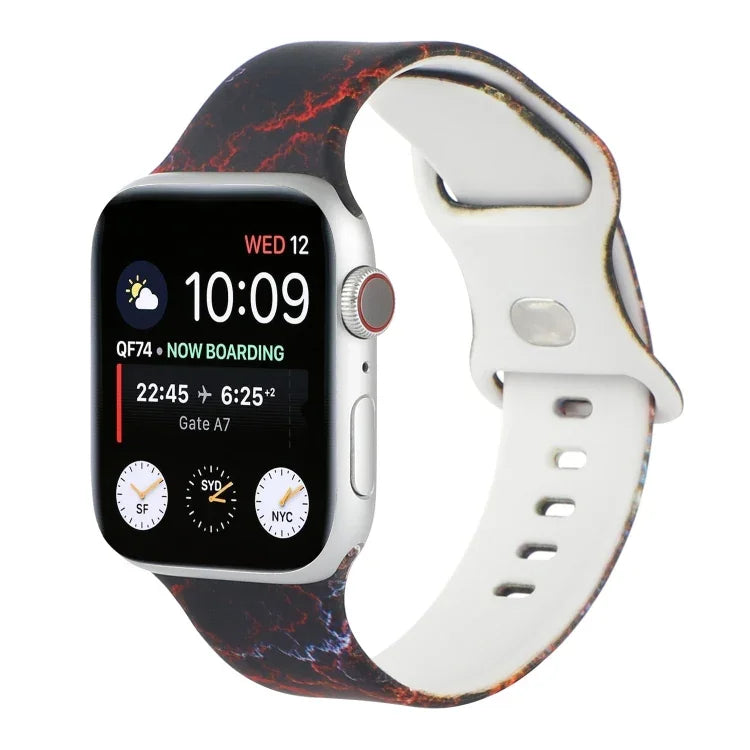 Correia de substituição impressa com 8 fivelas para Apple Watch Series, 7 45mm / 6 & SE & 5 & 4 44mm / 3 & 2 & 1 42mm, 7 41mm / 6 & SE & 5 & 4 40mm / 3 & 2 & 1 38mm
