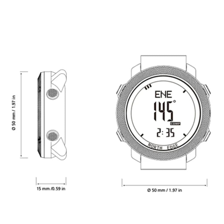 Relógio Inteligente Eletrónico Desportivo Multifuncional à Prova de Água NORTH EDGE, Suporta Medição de Humidade / Previsão do Tempo / Medição de Velocidade, Correia de Silicone