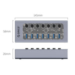 ORICO AT2U3-7AB-GY-BP HUB USB multiportas 7 em 1 em liga de alumínio com interruptores individuais, ficha UE, ficha UK, ficha AU