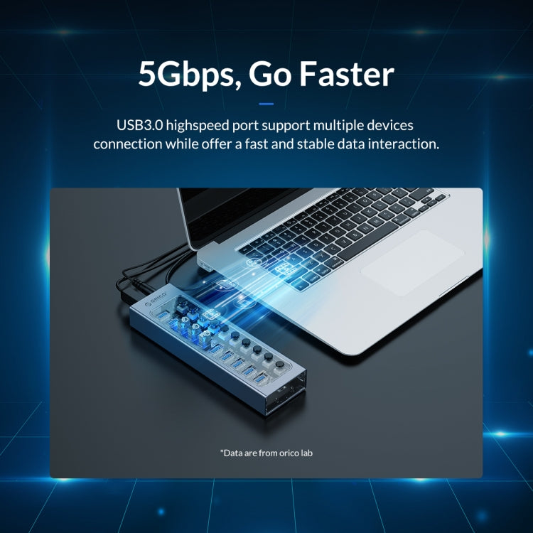 ORICO AT2U3-7AB-GY-BP HUB USB multiportas 7 em 1 em liga de alumínio com interruptores individuais, ficha UE, ficha UK, ficha AU