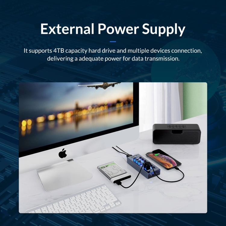 ORICO AT2U3-7AB-GY-BP HUB USB multiportas 7 em 1 em liga de alumínio com interruptores individuais, ficha UE, ficha UK, ficha AU