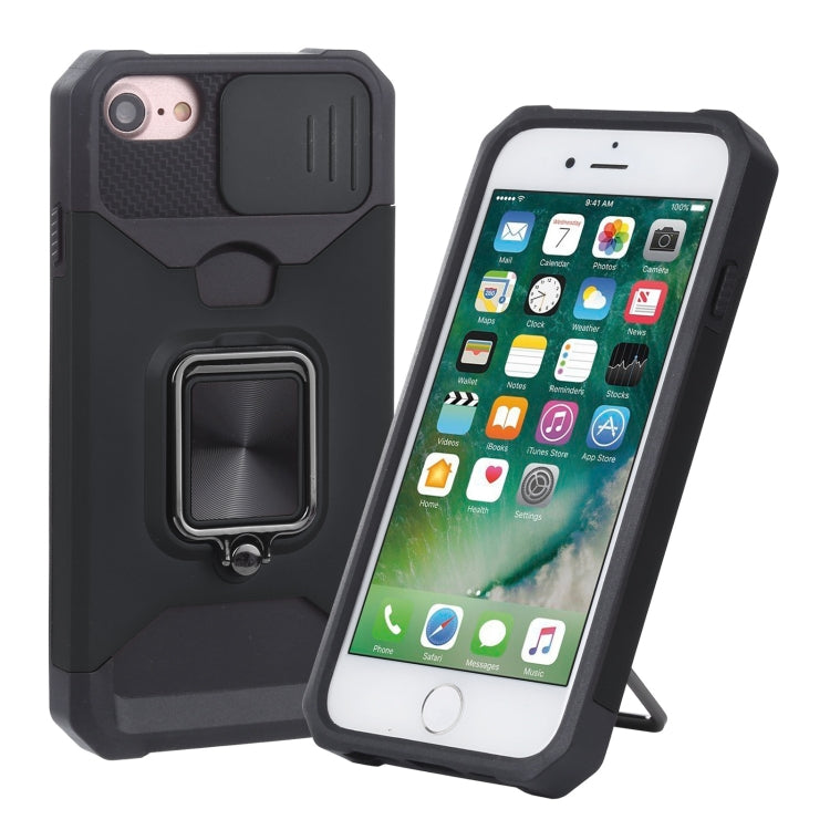 Sliding Camera Cover Design PC + TPU Shockproof Case with Ring Holder & Card Slot, For iPhone SE 2022 / SE 2020 / 8 / 7 / 6s / 6, For iPhone 8 Plus / 7 Plus / 6s Plus / 6 Plus