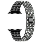 Correia de substituição em aço com cinco contas de diamante para Apple Watch Series, 7 41mm / 6 & SE & 5 & 4 40mm / 3 & 2 & 1 38mm, 7 45mm / 6 & SE & 5 & 4 44mm / 3 & 2 & 1 42mm