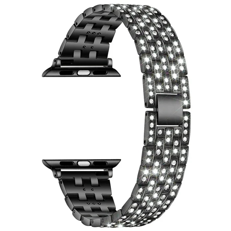 Correia de substituição em aço com cinco contas de diamante para Apple Watch Series, 7 41mm / 6 & SE & 5 & 4 40mm / 3 & 2 & 1 38mm, 7 45mm / 6 & SE & 5 & 4 44mm / 3 & 2 & 1 42mm