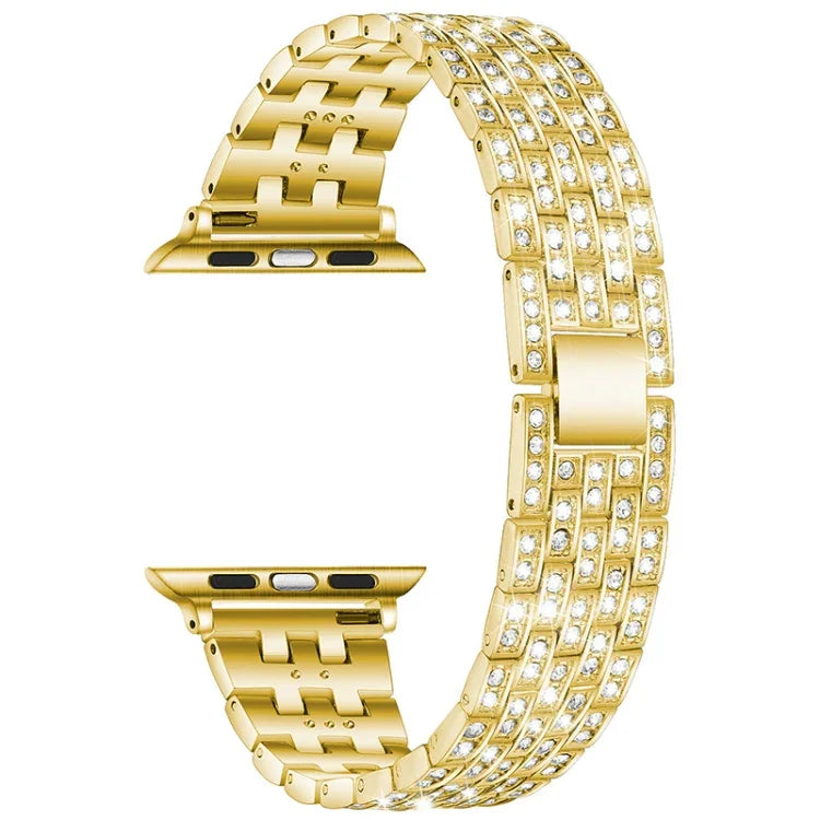 Correia de substituição em aço com cinco contas de diamante para Apple Watch Series, 7 41mm / 6 & SE & 5 & 4 40mm / 3 & 2 & 1 38mm, 7 45mm / 6 & SE & 5 & 4 44mm / 3 & 2 & 1 42mm