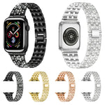 Correia de substituição em aço com cinco contas de diamante para Apple Watch Series, 7 41mm / 6 & SE & 5 & 4 40mm / 3 & 2 & 1 38mm, 7 45mm / 6 & SE & 5 & 4 44mm / 3 & 2 & 1 42mm