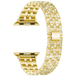 Correia de substituição em aço com cinco contas de diamante para Apple Watch Series, 7 41mm / 6 & SE & 5 & 4 40mm / 3 & 2 & 1 38mm, 7 45mm / 6 & SE & 5 & 4 44mm / 3 & 2 & 1 42mm