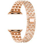 Correia de substituição em aço com cinco contas de diamante para Apple Watch Series, 7 41mm / 6 & SE & 5 & 4 40mm / 3 & 2 & 1 38mm, 7 45mm / 6 & SE & 5 & 4 44mm / 3 & 2 & 1 42mm