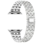 Correia de substituição em aço com cinco contas de diamante para Apple Watch Series, 7 41mm / 6 & SE & 5 & 4 40mm / 3 & 2 & 1 38mm, 7 45mm / 6 & SE & 5 & 4 44mm / 3 & 2 & 1 42mm