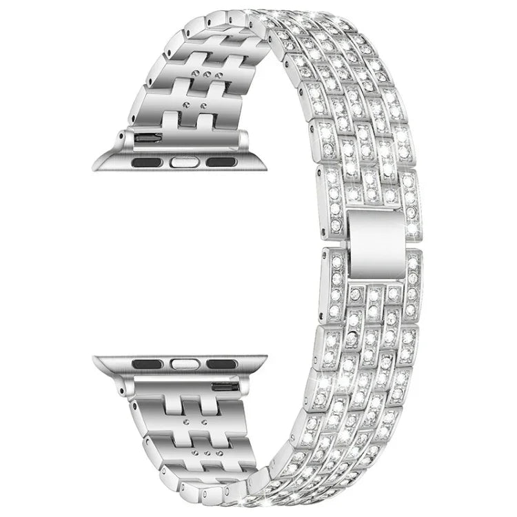 Correia de substituição em aço com cinco contas de diamante para Apple Watch Series, 7 41mm / 6 & SE & 5 & 4 40mm / 3 & 2 & 1 38mm, 7 45mm / 6 & SE & 5 & 4 44mm / 3 & 2 & 1 42mm