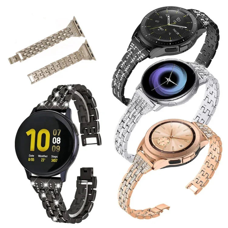 Correia de Substituição em Aço com Duas Fileiras de Diamantes para Samsung Smart Watch, 22mm