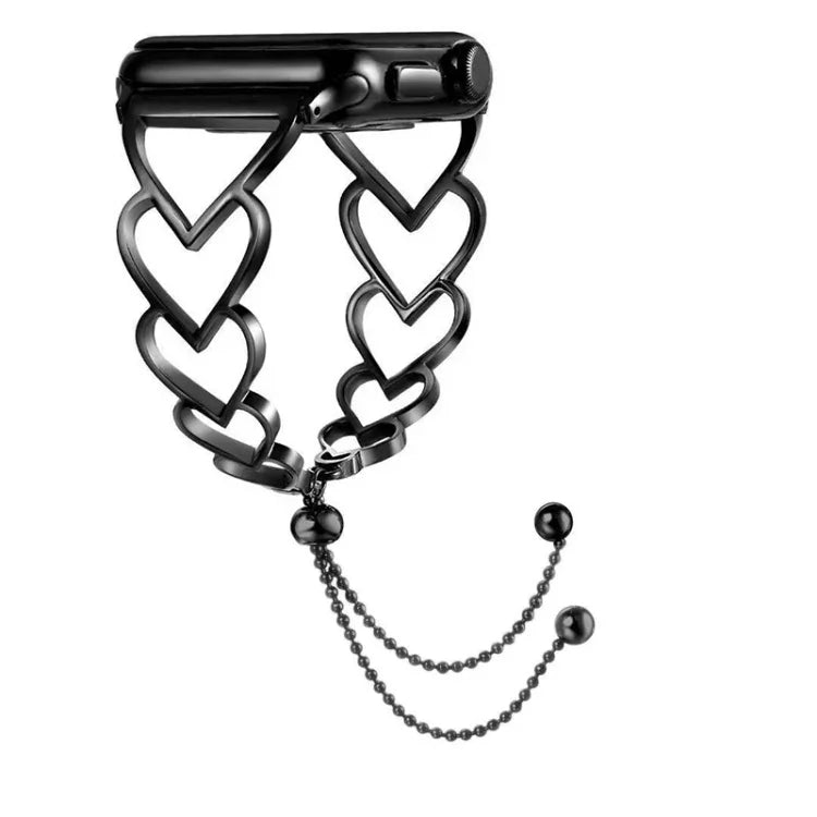 Pulseira de Substituição em Metal com Coração para Apple Watch Series, 7 41mm / 6 & SE & 5 & 4 40mm / 3 & 2 & 1 38mm, 7 45mm / 6 & SE & 5 & 4 44mm / 3 & 2 & 1 42mm
