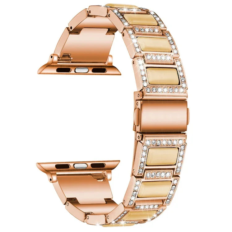 Pulseira substituta com três contas de diamante + pedra preciosa para Apple Watch Series, 7 41mm / 6 & SE & 5 & 4 40mm / 3 & 2 & 1 38mm, 7 45mm / 6 & SE & 5 & 4 44mm / 3 & 2 & 1 42mm