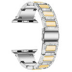 Three-beads Diamond + Gemstone Replacement Strap Watchband For Apple Watch Series, 7 41mm / 6 & SE & 5 & 4 40mm / 3 & 2 & 1 38mm, 7 45mm / 6 & SE & 5 & 4 44mm / 3 & 2 & 1 42mm