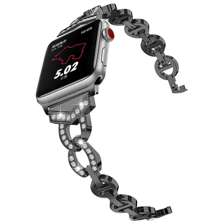 Pulseira de Substituição em Aço Inoxidável Diamante para Apple Watch Series, 7 41mm / 6 & SE & 5 & 4 40mm / 3 & 2 & 1 38mm, 7 45mm / 6 & SE & 5 & 4 44mm / 3 & 2 & 1 42mm