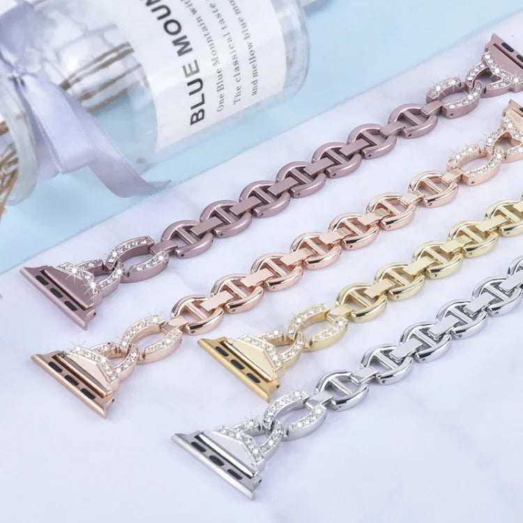 Pulseira de Substituição em Aço Inoxidável Diamante para Apple Watch Series, 7 41mm / 6 & SE & 5 & 4 40mm / 3 & 2 & 1 38mm, 7 45mm / 6 & SE & 5 & 4 44mm / 3 & 2 & 1 42mm