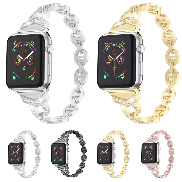 Pulseira de Substituição em Aço Inoxidável Diamante para Apple Watch Series, 7 41mm / 6 & SE & 5 & 4 40mm / 3 & 2 & 1 38mm, 7 45mm / 6 & SE & 5 & 4 44mm / 3 & 2 & 1 42mm