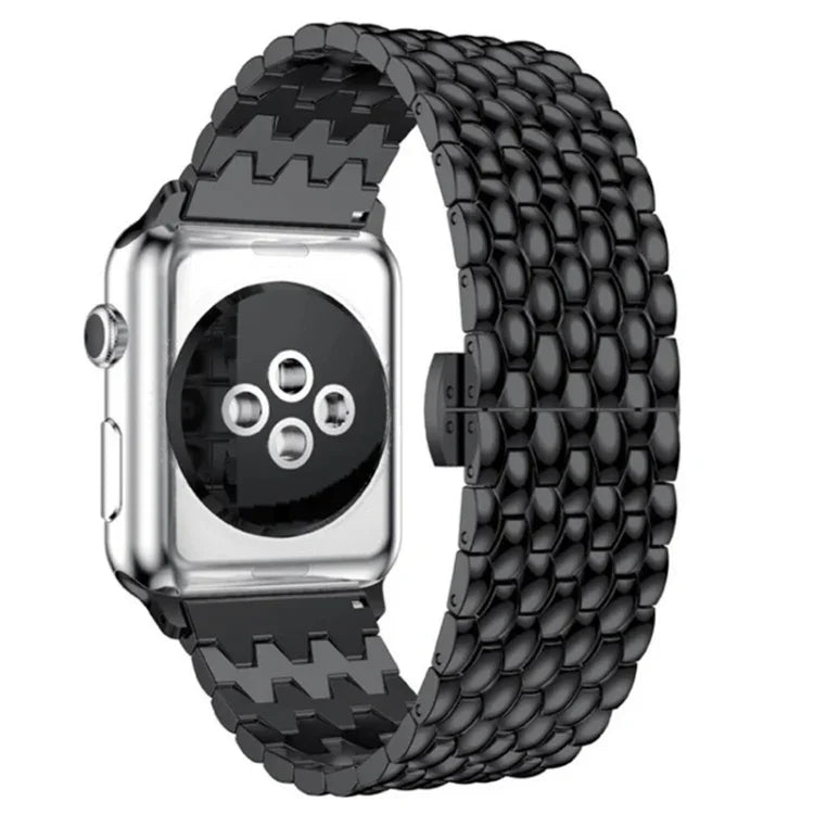 Pulseira de Substituição em Metal com Textura de Escama de Peixe para Apple Watch Series, 7 41mm / 6 & SE & 5 & 4 40mm / 3 & 2 & 1 38mm, 7 45mm / 6 & SE & 5 & 4 44mm / 3 & 2 & 1 42mm
