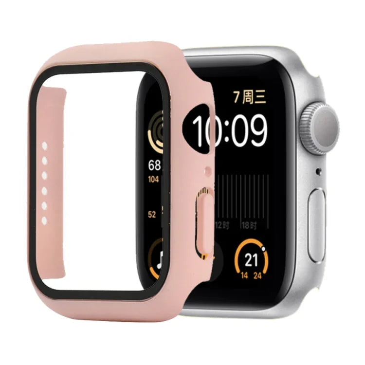 Capa protetora resistente a choques em PC + vidro temperado com caixa embalada para Apple Watch 44mm (Laranja), para Apple Watch Series 6 / 5 / 4 / Watch SE 40mm, para Apple Watch Series 3 & 2 & 1 38mm