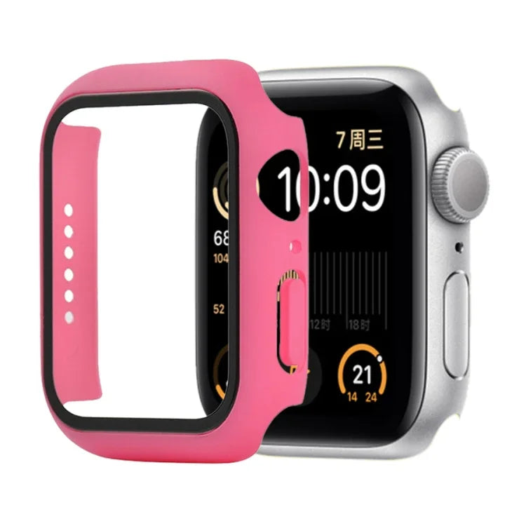 Capa protetora resistente a choques em PC + vidro temperado com caixa embalada para Apple Watch 44mm (Laranja), para Apple Watch Series 6 / 5 / 4 / Watch SE 40mm, para Apple Watch Series 3 & 2 & 1 38mm