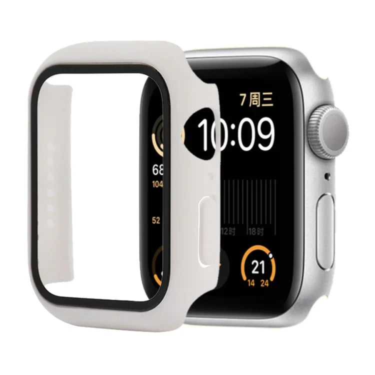Capa protetora resistente a choques em PC + vidro temperado com caixa embalada para Apple Watch 44mm (Laranja), para Apple Watch Series 6 / 5 / 4 / Watch SE 40mm, para Apple Watch Series 3 & 2 & 1 38mm