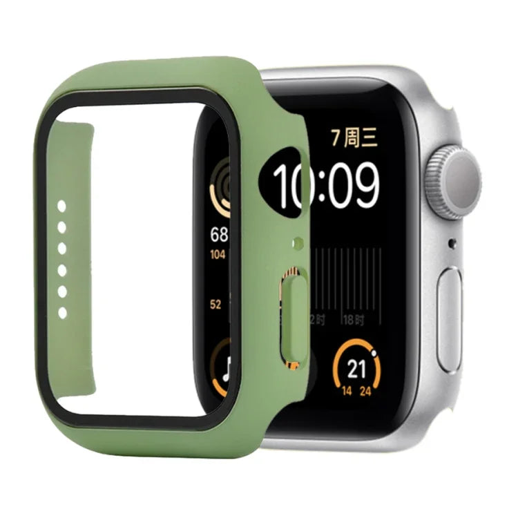 Capa protetora resistente a choques em PC + vidro temperado com caixa embalada para Apple Watch 44mm (Laranja), para Apple Watch Series 6 / 5 / 4 / Watch SE 40mm, para Apple Watch Series 3 & 2 & 1 38mm