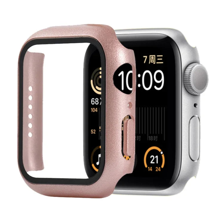 Capa protetora resistente a choques em PC + vidro temperado com caixa embalada para Apple Watch 44mm (Laranja), para Apple Watch Series 6 / 5 / 4 / Watch SE 40mm, para Apple Watch Series 3 & 2 & 1 38mm