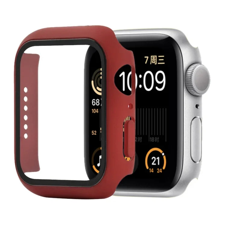 Capa protetora resistente a choques em PC + vidro temperado com caixa embalada para Apple Watch 44mm (Laranja), para Apple Watch Series 6 / 5 / 4 / Watch SE 40mm, para Apple Watch Series 3 & 2 & 1 38mm