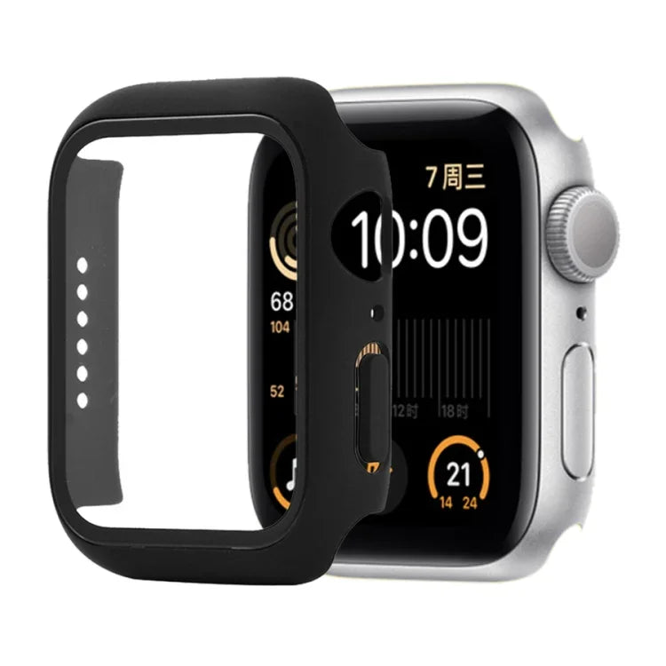 Capa protetora resistente a choques em PC + vidro temperado com caixa embalada para Apple Watch 44mm (Laranja), para Apple Watch Series 6 / 5 / 4 / Watch SE 40mm, para Apple Watch Series 3 & 2 & 1 38mm