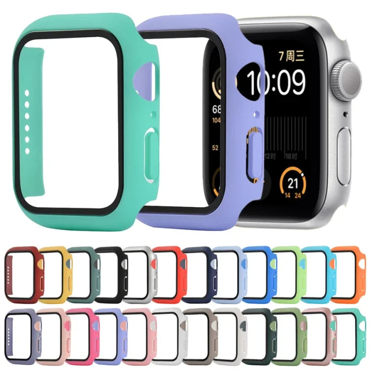 Capa protetora resistente a choques em PC + vidro temperado com caixa embalada para Apple Watch 44mm (Laranja), para Apple Watch Series 6 / 5 / 4 / Watch SE 40mm, para Apple Watch Series 3 & 2 & 1 38mm