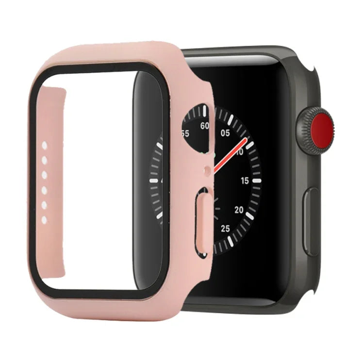 Capa protetora resistente a choques em PC + vidro temperado com caixa embalada para Apple Watch 44mm (Laranja), para Apple Watch Series 6 / 5 / 4 / Watch SE 40mm, para Apple Watch Series 3 & 2 & 1 38mm