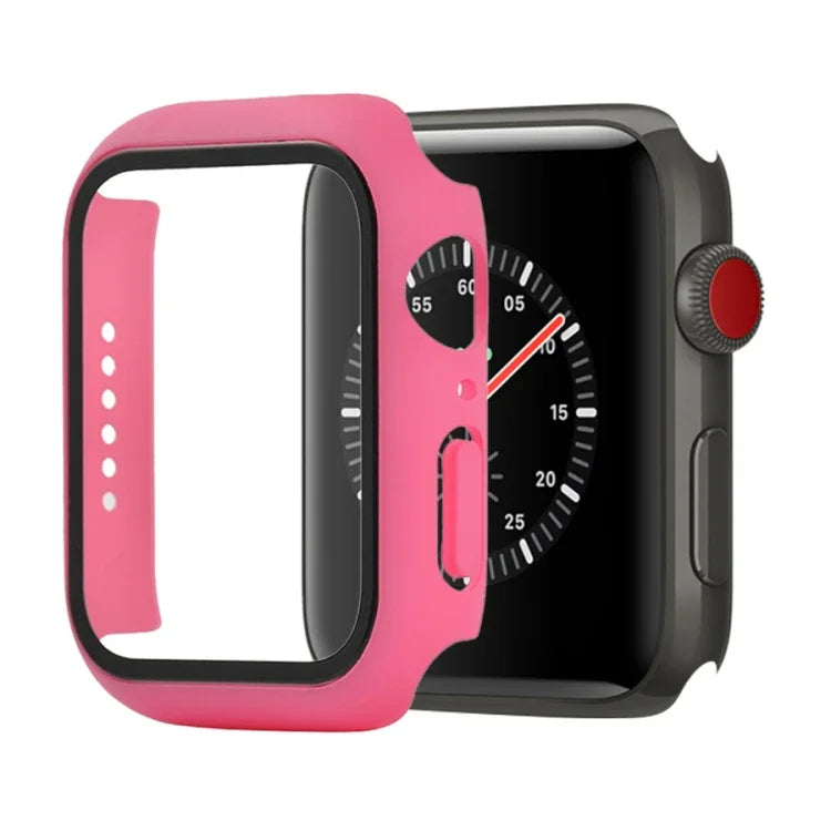 Capa protetora resistente a choques em PC + vidro temperado com caixa embalada para Apple Watch 44mm (Laranja), para Apple Watch Series 6 / 5 / 4 / Watch SE 40mm, para Apple Watch Series 3 & 2 & 1 38mm