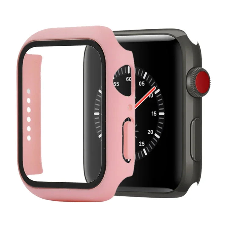 Capa protetora resistente a choques em PC + vidro temperado com caixa embalada para Apple Watch 44mm (Laranja), para Apple Watch Series 6 / 5 / 4 / Watch SE 40mm, para Apple Watch Series 3 & 2 & 1 38mm