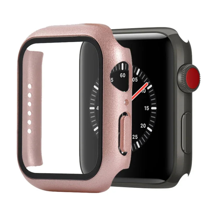 Capa protetora resistente a choques em PC + vidro temperado com caixa embalada para Apple Watch 44mm (Laranja), para Apple Watch Series 6 / 5 / 4 / Watch SE 40mm, para Apple Watch Series 3 & 2 & 1 38mm