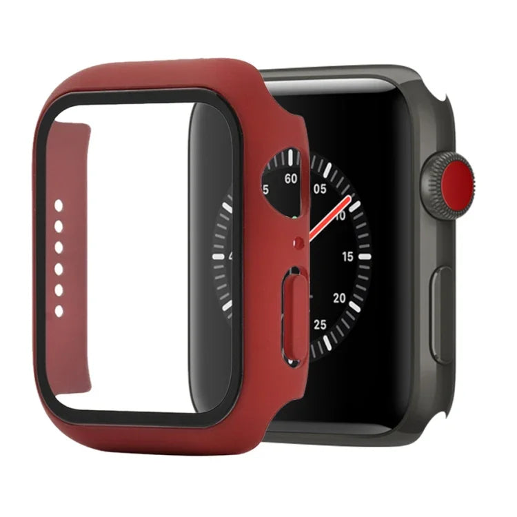 Capa protetora resistente a choques em PC + vidro temperado com caixa embalada para Apple Watch 44mm (Laranja), para Apple Watch Series 6 / 5 / 4 / Watch SE 40mm, para Apple Watch Series 3 & 2 & 1 38mm