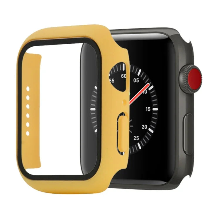 Capa protetora resistente a choques em PC + vidro temperado com caixa embalada para Apple Watch 44mm (Laranja), para Apple Watch Series 6 / 5 / 4 / Watch SE 40mm, para Apple Watch Series 3 & 2 & 1 38mm
